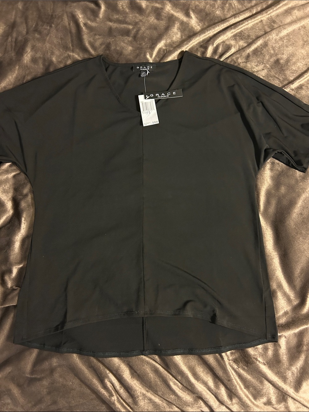 Grace Elements Black Short-Sleeve V-Neck Women’s Shirt